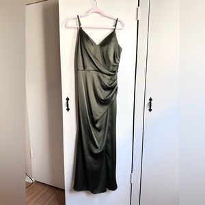 REVELRY BRIDESMAID DRESS IN RORY- DEEP OLIVE SATIN